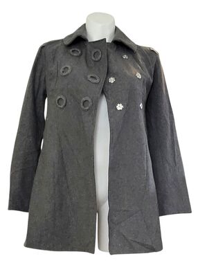Charcoal Gray Wool-Blend Pea Coat with Toggle Accents